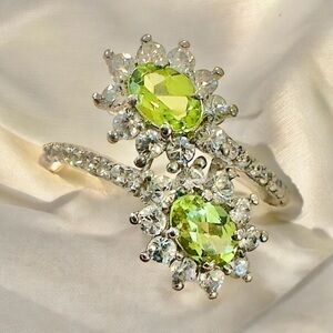 Genuine Peridot & White Topaz Sterling Silver Ring (6.25)